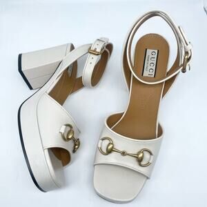 Gucci Mystic White Quentin Lady horsebit open toe platform sandals EU 39.5